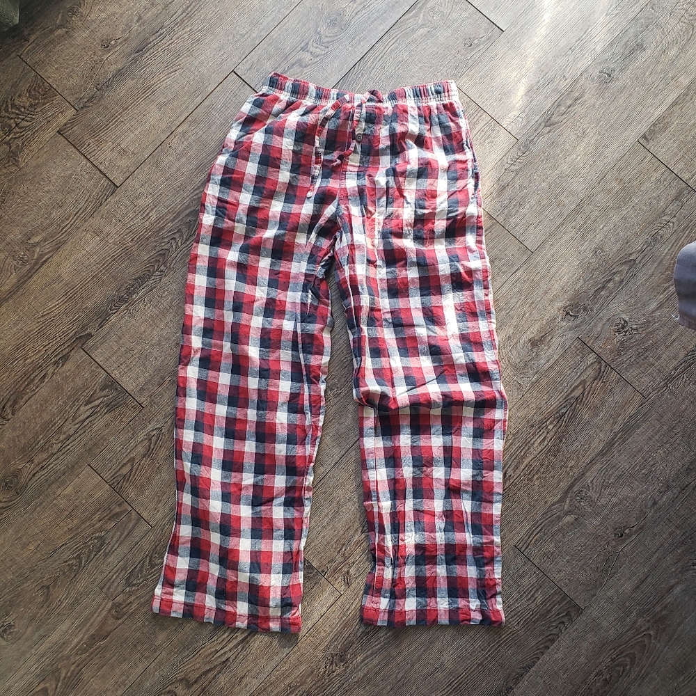 Merona mens size small red white blue plaid flannel pj lounge pants